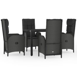 vidaXL 5 Piece Garden Dining Set with Cushions Black Poly Rattan