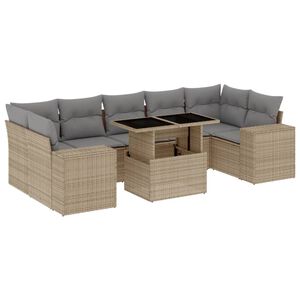 vidaXL 8 Piece Garden Sofa Set with Cushions Beige Poly Rattan