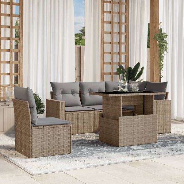 vidaXL 6 Piece Garden Sofa Set with Cushions Beige Poly Rattan