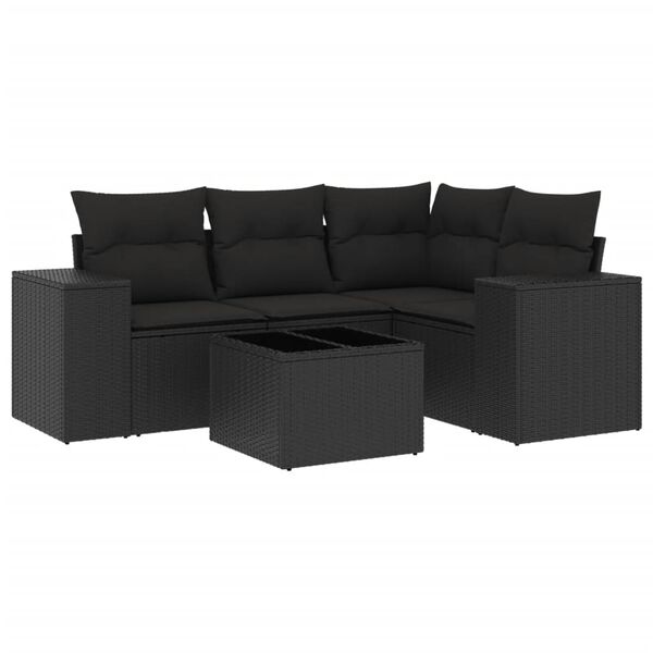 vidaXL 5 Piece Garden Sofa Set with Cushions Black Poly Rattan