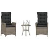 vidaXL 3 Piece Bistro Set with Cushions Grey Poly Rattan