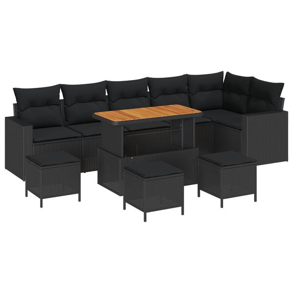 vidaXL Garden Sofa Set Height-Adjustable 10 pcs Black Poly Rattan