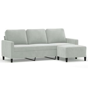 vidaXL 3-Seater Sofa with Footstool Light Grey 180 cm Velvet