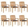 vidaXL Stacking Garden Chairs with Cushions 6 pcs Solid Teak Wood