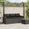vidaXL Garden Sofa with Cushions 3-Seater Black Poly Rattan