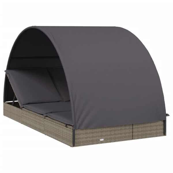vidaXL 2-Person Sunbed with Round Roof Grey 211x112x140 cm Poly Rattan
