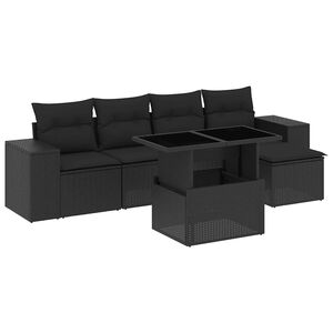 vidaXL 6 Piece Garden Sofa Set with Cushions Black Poly Rattan
