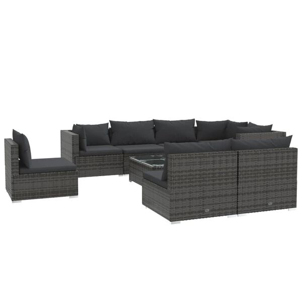 vidaXL 9 Piece Garden Lounge Set with Cushions Poly Rattan Grey