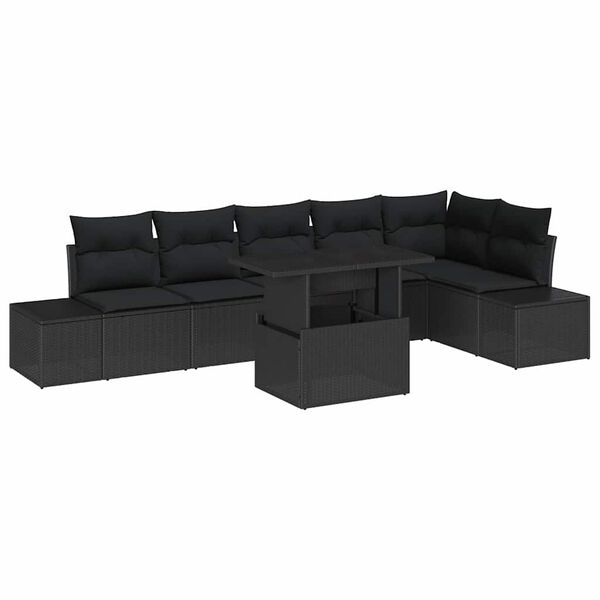 vidaXL Garden Sofa Set with Storage 7 pcs Black Poly rattan