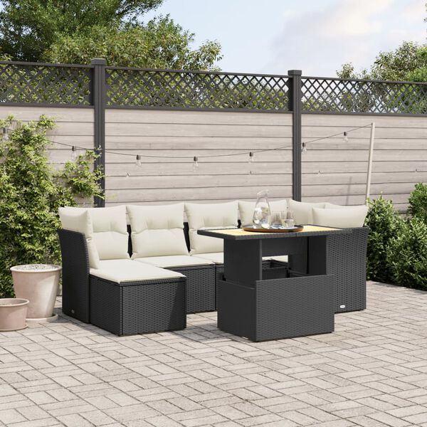 vidaXL 7 Piece Garden Sofa Set with Cushions Black Poly Rattan