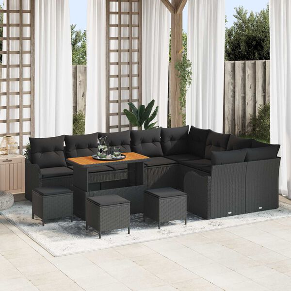 vidaXL Garden Sofa Set with Cushion with Storage 13 pcs Black