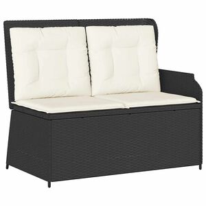 vidaXL Reclining Garden Bench with Cushions Black Poly Rattan