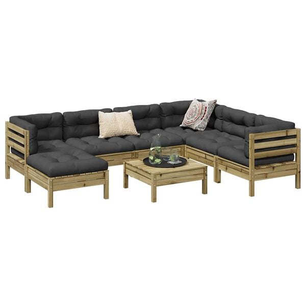 vidaXL 8 Piece Garden Sofa Set with Cushions Impregnated Wood Pine