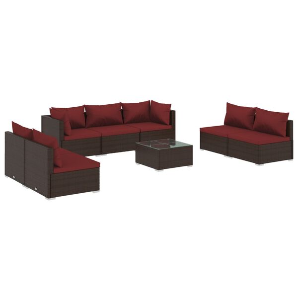 vidaXL 8 Piece Garden Lounge Set with Cushions Poly Rattan Brown