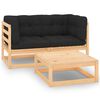 vidaXL 3 Piece Garden Lounge Set with Cushions Solid Pinewood