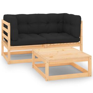 vidaXL 3 Piece Garden Lounge Set with Cushions Solid Pinewood