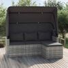 vidaXL 3-Seater Garden Sofa with Roof and Footstool Grey Poly Rattan