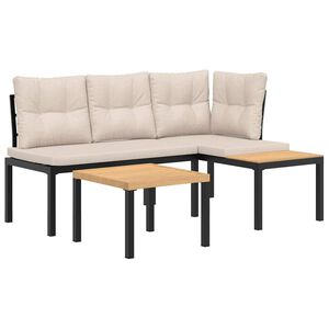 vidaXL Garden Bench Set with Cushions 3 pcs Black Powder-coated Steel