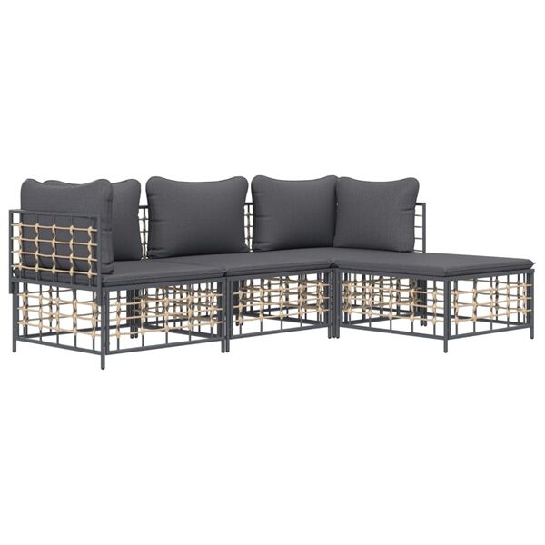 vidaXL 4 Piece Garden Lounge Set with Cushions Anthracite Poly Rattan