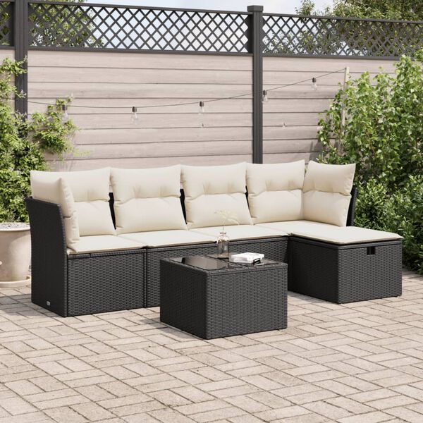 vidaXL 6 Piece Garden Sofa Set with Cushions Black Poly Rattan