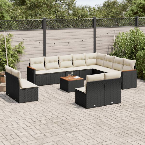 vidaXL 13 Piece Garden Sofa Set with Cushions Black Poly Rattan
