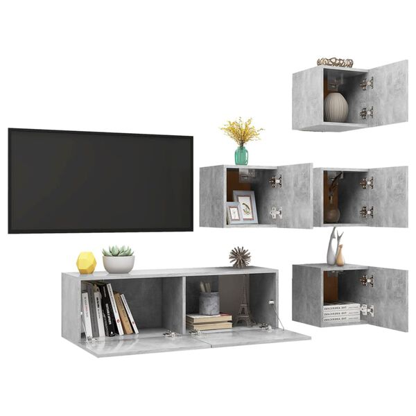 vidaXL 5 Piece TV Cabinet Set Concrete Grey Engineered Wood