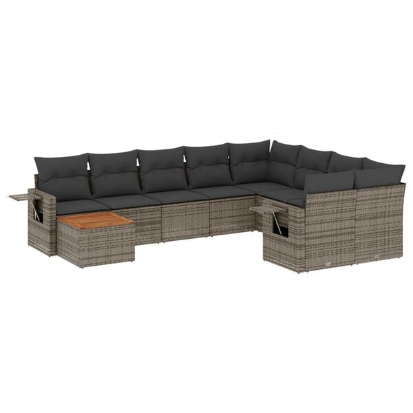vidaXL 10 Piece Garden Sofa Set with Cushions Grey Poly Rattan
