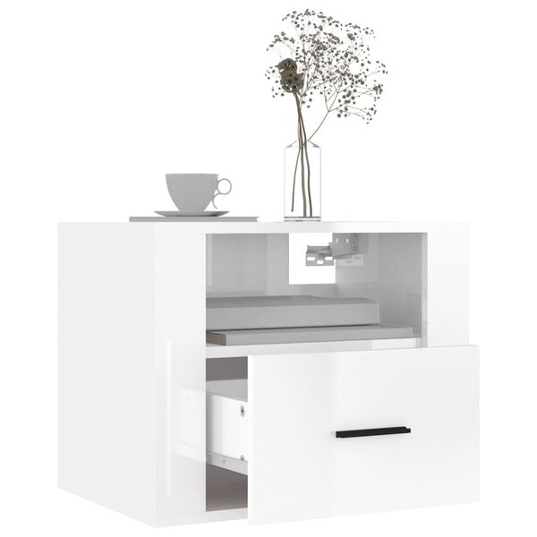 vidaXL Wall-mounted Bedside Cabinet High Gloss White 50x36x40 cm