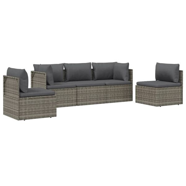 vidaXL 5 Piece Garden Lounge Set with Cushions Grey Poly Rattan