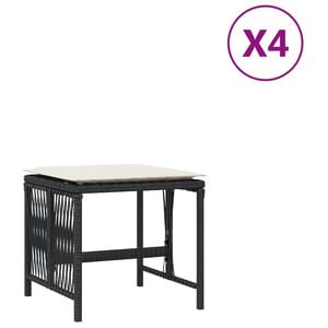 vidaXL Garden Stools with Cushions 4 pcs Black 41x41x36 cm Poly Rattan