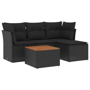 vidaXL 5 Piece Garden Sofa Set with Cushions Black Poly Rattan