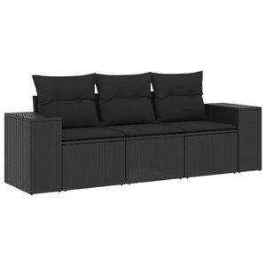 vidaXL 3 Piece Garden Sofa Set with Cushions Black Poly Rattan