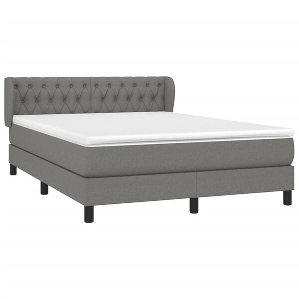 vidaXL Box Spring Bed with Mattress Dark Grey 137x187 cm Double Size Fabric