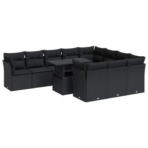 vidaXL 11 Piece Garden Sofa Set with Cushions Black Poly Rattan