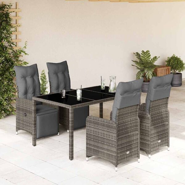 vidaXL 5 Piece Garden Bistro Set with Cushions Grey Poly Rattan