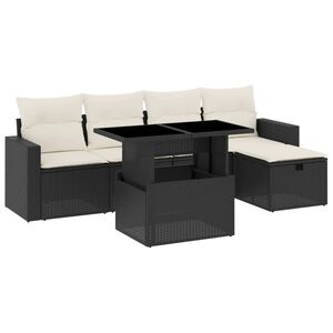 vidaXL 6 Piece Garden Sofa Set with Cushions Black Poly Rattan