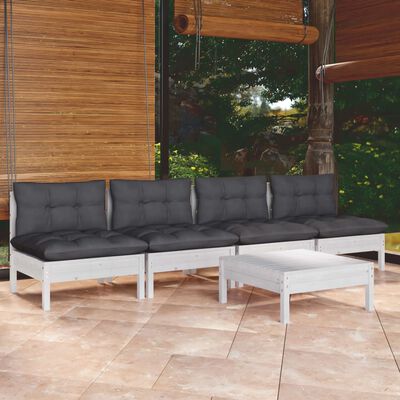vidaXL 5 Piece Garden Lounge Set with Anthracite Cushions Pinewood