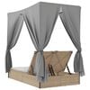 vidaXL Double Sun Lounger with Roof and Curtains Beige Poly Rattan