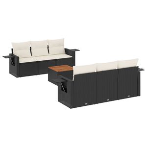 vidaXL 7 Piece Garden Sofa Set with Cushions Black Poly Rattan