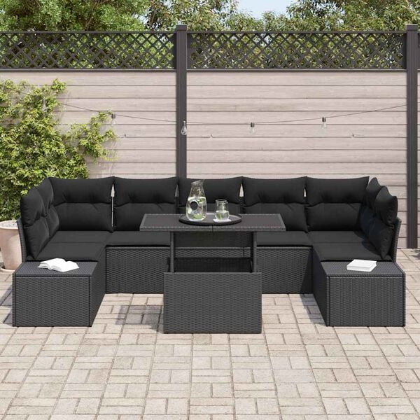 vidaXL Sofa Set with Cushion Height Adjustable 8 pcs Black Poly Rattan