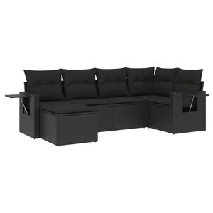 vidaXL 6 Piece Garden Sofa Set with Cushions Black Poly Rattan
