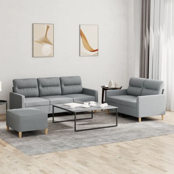 vidaXL 3 Piece Sofa Set with Cushions Light Grey Fabric
