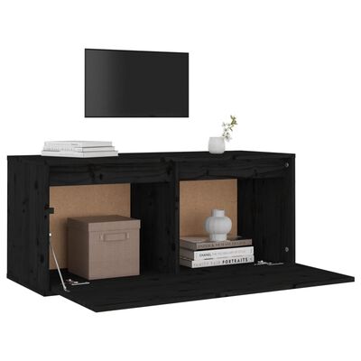 vidaXL Wall Cabinet Black 80x30x35 cm Solid Wood Pine