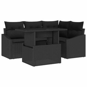 vidaXL Garden Sofa Set with Cushion 5 pcs Black Poly Rattan
