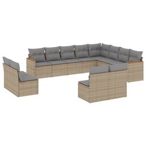 vidaXL 12 Piece Garden Sofa Set with Cushions Mix Beige Poly Rattan