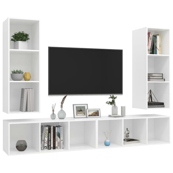 vidaXL Wall-mounted TV Cabinets 4 pcs White Engineered Wood