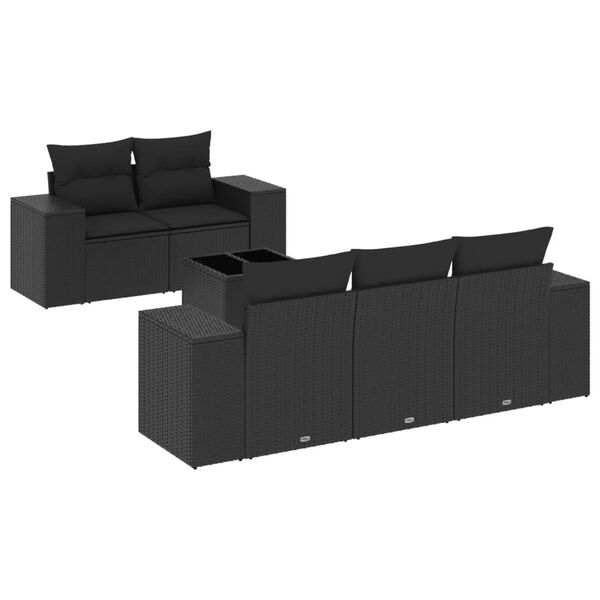 vidaXL 6 Piece Garden Sofa Set with Cushions Black Poly Rattan