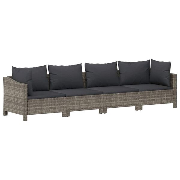 vidaXL 4 Piece Garden Lounge Set with Cushions Grey Poly Rattan