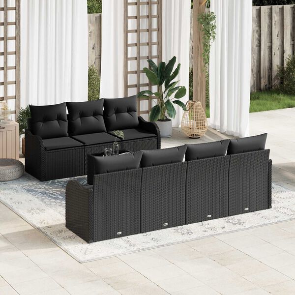 vidaXL Garden Sofa Set 8 pcs Black Poly Rattan and Steel and Glass