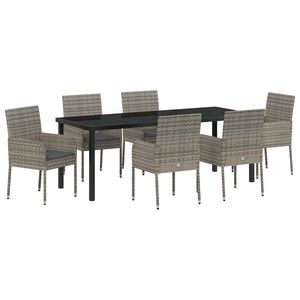 vidaXL Garden Dining Set with Cushion 7 pcs Grey Poly Rattan